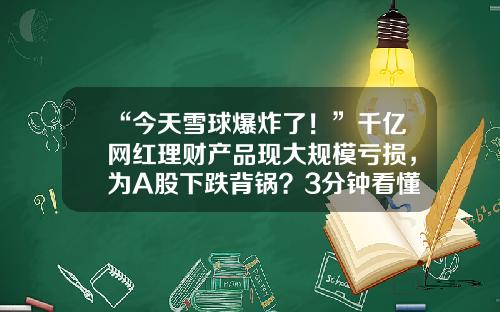 “今天雪球爆炸了！”千亿网红理财产品现大规模亏损，为A股下跌背锅？3分钟看懂雪球产品-鑫鼎基金