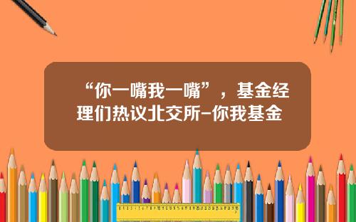 “你一嘴我一嘴”，基金经理们热议北交所-你我基金