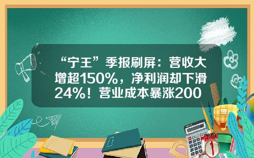 “宁王”季报刷屏：营收大增超150%，净利润却下滑24%！营业成本暴涨200%