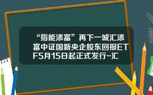 “指能添富”再下一城汇添富中证国新央企股东回报ETF5月15日起正式发行-汇添富基金app下载