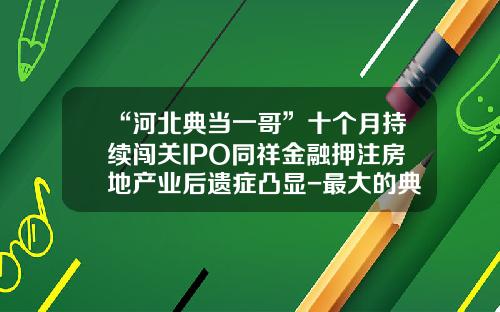 “河北典当一哥”十个月持续闯关IPO同祥金融押注房地产业后遗症凸显-最大的典当公司