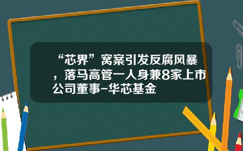 “芯界”窝案引发反腐风暴，落马高管一人身兼8家上市公司董事-华芯基金