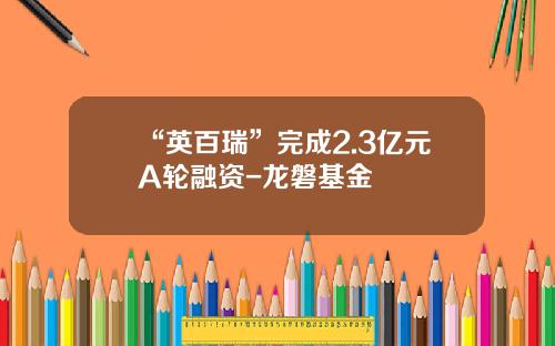 “英百瑞”完成2.3亿元A轮融资-龙磐基金