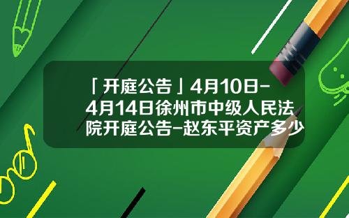 「开庭公告」4月10日-4月14日徐州市中级人民法院开庭公告-赵东平资产多少