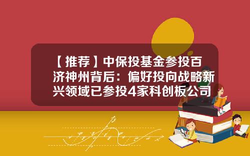 【推荐】中保投基金参投百济神州背后：偏好投向战略新兴领域已参投4家科创板公司-神州基金