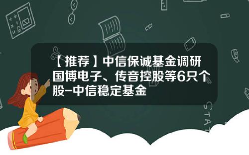 【推荐】中信保诚基金调研国博电子、传音控股等6只个股-中信稳定基金