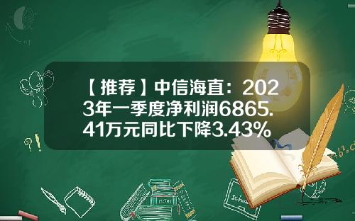 【推荐】中信海直：2023年一季度净利润6865.41万元同比下降3.43%-中国中海直有限责任公司股东