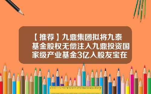 【推荐】九鼎集团拟将九泰基金股权无偿注入九鼎投资国家级产业基金3亿入股友宝在线-西藏启元建设项目总承包有限公司