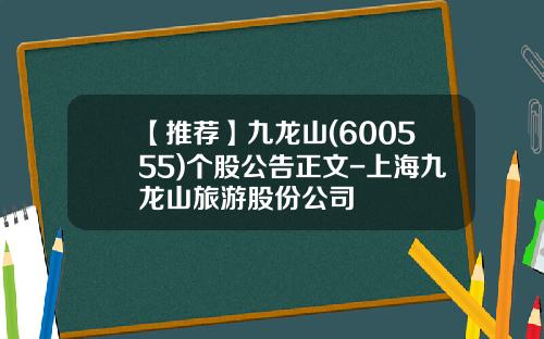 【推荐】九龙山(600555)个股公告正文-上海九龙山旅游股份公司