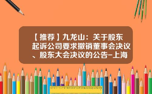 【推荐】九龙山：关于股东起诉公司要求撤销董事会决议、股东大会决议的公告-上海大新华实业有限公司与九龙山