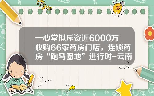 一心堂拟斥资近6000万收购66家药房门店，连锁药房“跑马圈地”进行时-云南一心堂有限公司