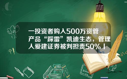 一投资者购入500万资管产品“踩雷”凯迪生态，管理人爱建证券被判担责50%丨局外人-上海爱建财富管理公司