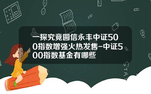 一探究竟圆信永丰中证500指数增强火热发售-中证500指数基金有哪些