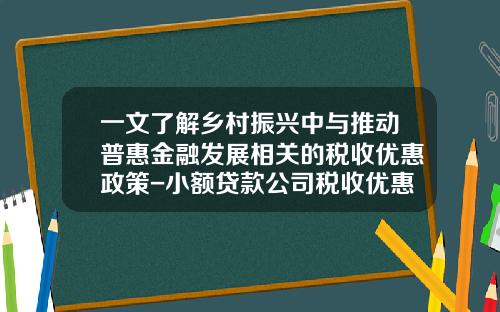 一文了解乡村振兴中与推动普惠金融发展相关的税收优惠政策-小额贷款公司税收优惠