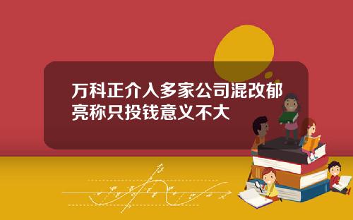 万科正介入多家公司混改郁亮称只投钱意义不大