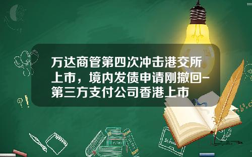 万达商管第四次冲击港交所上市，境内发债申请刚撤回-第三方支付公司香港上市