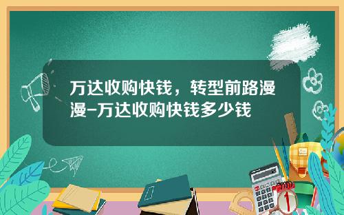 万达收购快钱，转型前路漫漫-万达收购快钱多少钱
