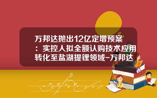 万邦达抛出12亿定增预案：实控人拟全额认购技术应用转化至盐湖提锂领域-万邦达股票最新资讯