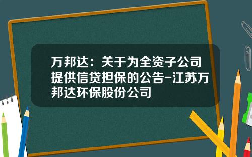 万邦达：关于为全资子公司提供信贷担保的公告-江苏万邦达环保股份公司