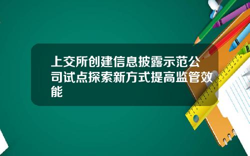 上交所创建信息披露示范公司试点探索新方式提高监管效能