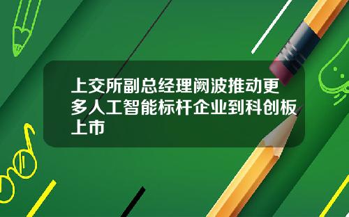 上交所副总经理阙波推动更多人工智能标杆企业到科创板上市
