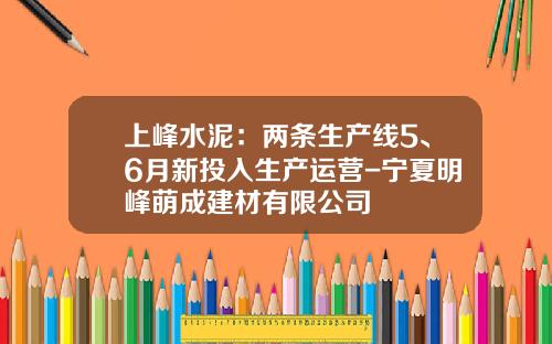 上峰水泥：两条生产线5、6月新投入生产运营-宁夏明峰萌成建材有限公司