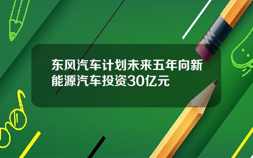 东风汽车计划未来五年向新能源汽车投资30亿元