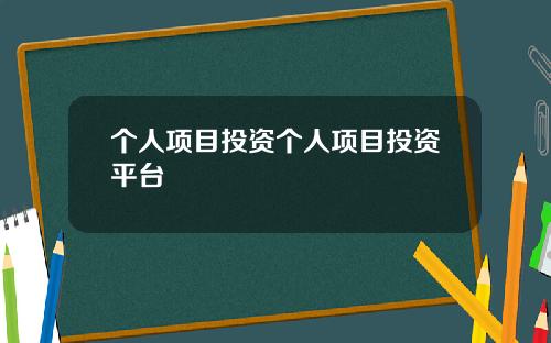 个人项目投资个人项目投资平台