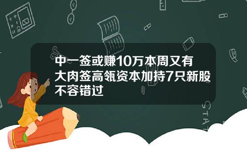 中一签或赚10万本周又有大肉签高瓴资本加持7只新股不容错过