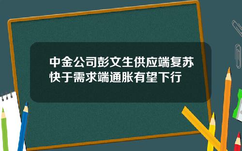中金公司彭文生供应端复苏快于需求端通胀有望下行