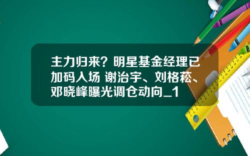 主力归来？明星基金经理已加码入场 谢治宇、刘格菘、邓晓峰曝光调仓动向_1
