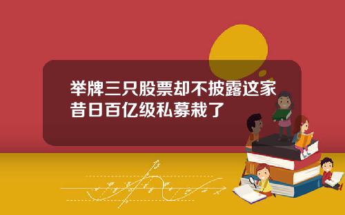 举牌三只股票却不披露这家昔日百亿级私募栽了