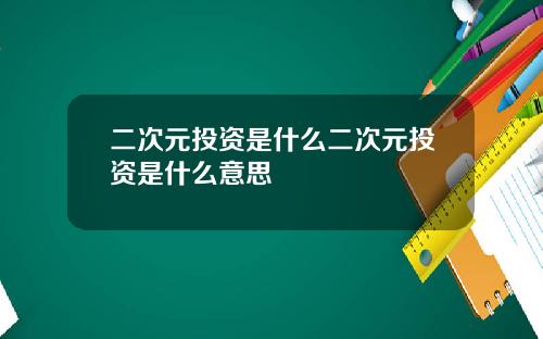 二次元投资是什么二次元投资是什么意思