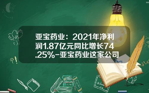 亚宝药业：2021年净利润1.87亿元同比增长74.25%-亚宝药业这家公司怎样