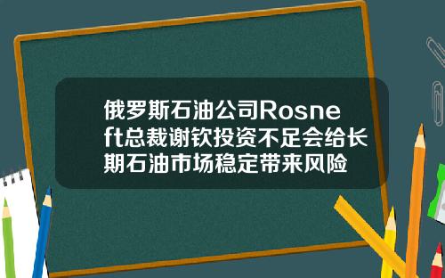 俄罗斯石油公司Rosneft总裁谢钦投资不足会给长期石油市场稳定带来风险
