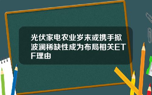 光伏家电农业岁末或携手掀波澜稀缺性成为布局相关ETF理由