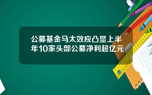 公募基金马太效应凸显上半年10家头部公募净利超亿元