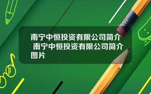 南宁中恒投资有限公司简介 南宁中恒投资有限公司简介图片