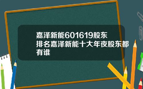 嘉泽新能601619股东排名嘉泽新能十大年夜股东都有谁