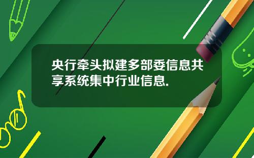 央行牵头拟建多部委信息共享系统集中行业信息.