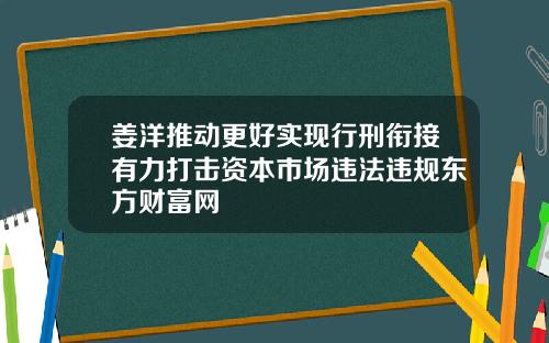 姜洋推动更好实现行刑衔接有力打击资本市场违法违规东方财富网