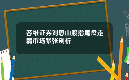 容维证券刘思山股指尾盘走弱市场紧张剖析