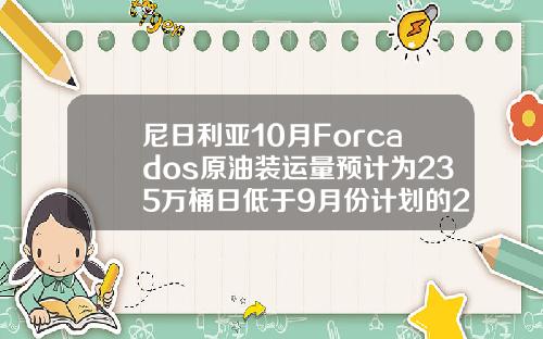 尼日利亚10月Forcados原油装运量预计为235万桶日低于9月份计划的243万桶日
