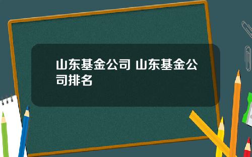 山东基金公司 山东基金公司排名