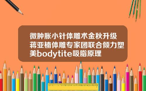 微肿胀小针体雕术金秋升级蒋亚楠体雕专家团联合倾力塑美bodytite吸脂原理