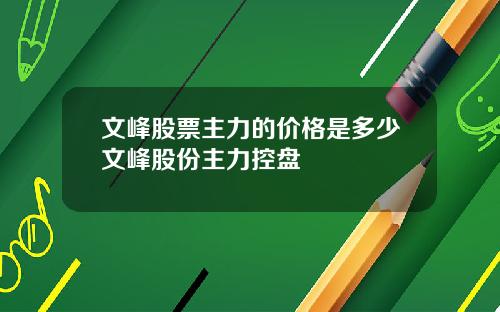 文峰股票主力的价格是多少文峰股份主力控盘