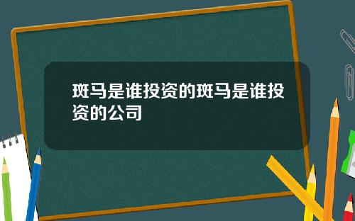 斑马是谁投资的斑马是谁投资的公司