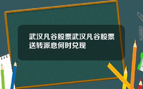 武汉凡谷股票武汉凡谷股票送转派息何时兑现