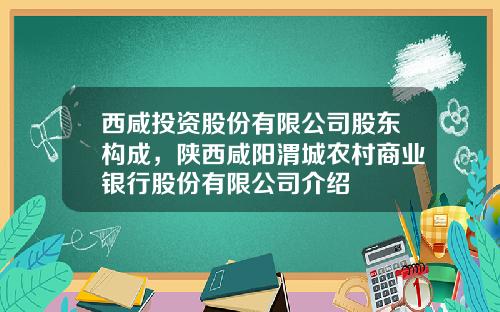 西咸投资股份有限公司股东构成，陕西咸阳渭城农村商业银行股份有限公司介绍
