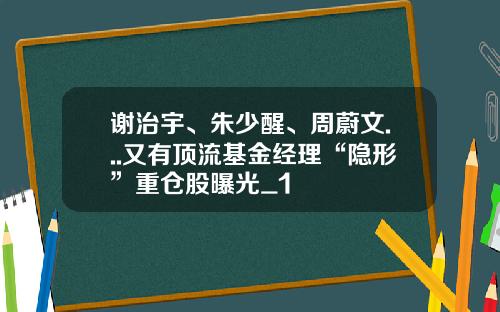 谢治宇、朱少醒、周蔚文...又有顶流基金经理“隐形”重仓股曝光_1